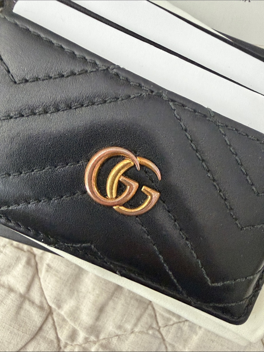 Gucci Black Quilted Leather Card Holder with Gold Double G - Picture 10 of 12